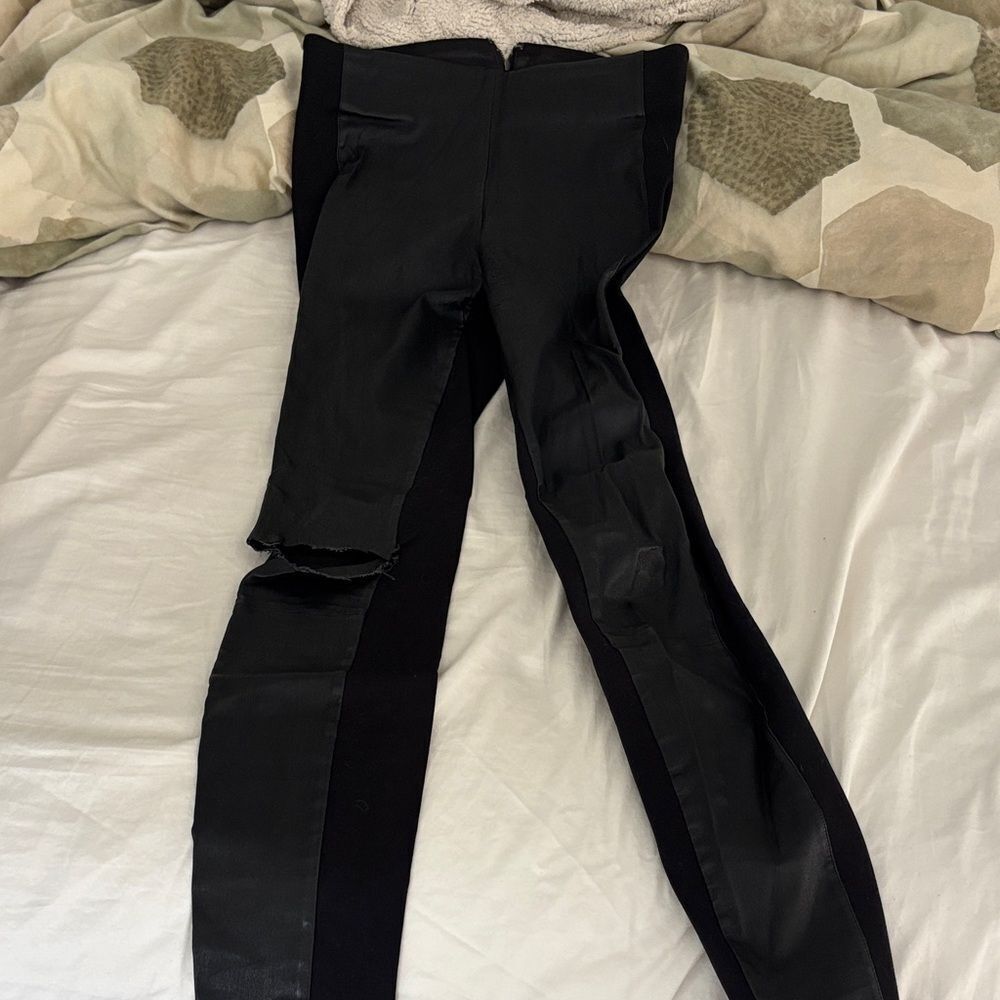J.crew pixie pant with faux leather front- Black Leggings with Distressed Detail